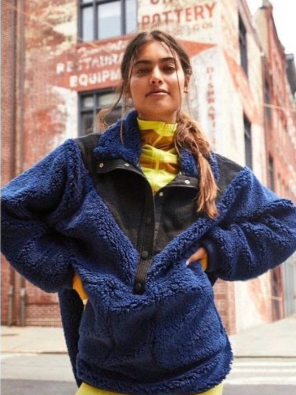 FP Movement by Free People Navy Blue & Black Teddy Jacket